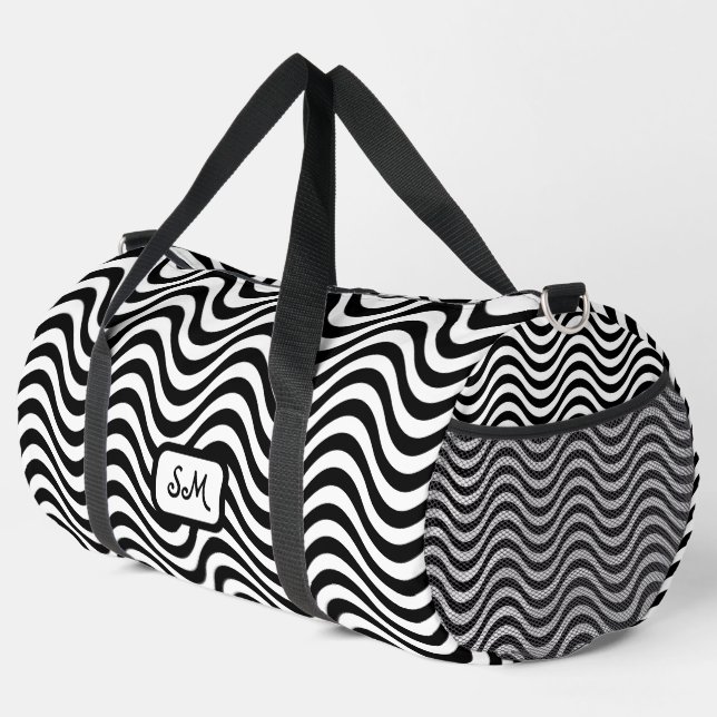 Sac De Sport Monogramme Noir Blanc Wavy Stripes Psychedélique (Coin droit)