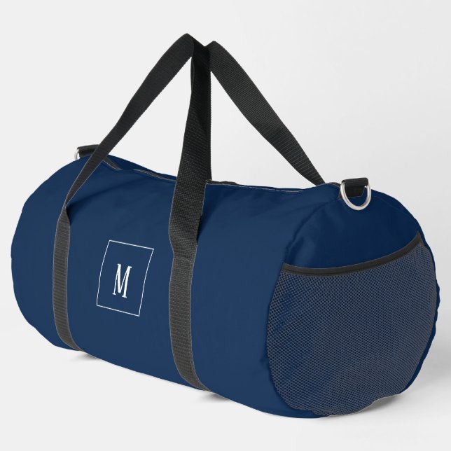 Sac De Sport monogramme personnalisé, bleu foncé partout (Coin droit)