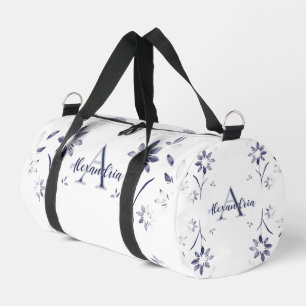 Sac De Sport Monogramme personnalisé de nom floral bleu