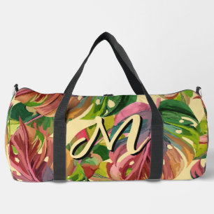 Sac De Sport Monogramme personnalisé Feuilles tropicales Coloré
