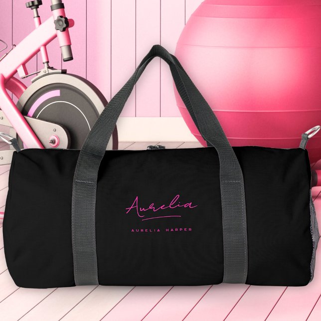 Sac De Sport Monogramme rose chaud Moderne Fille's Nom de scrip (Créateur téléchargé)