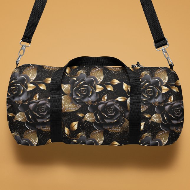 Sac De Sport Monogramme Rose noir luxe motif floral (Créateur téléchargé)