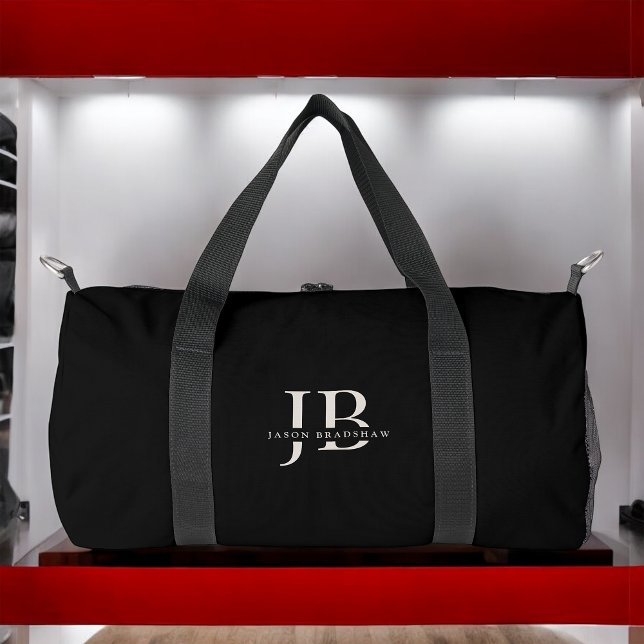 Sac De Sport Monogramme simple moderne élégant et nom vert fonc (Personalize with name and monogram for a custom gift!)