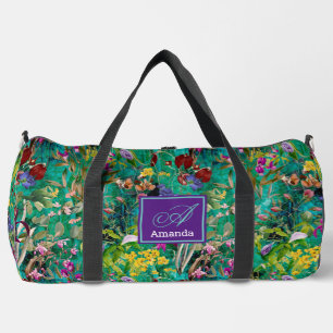 Sac De Sport Monographie feuille turquoise à fleurs douces impr