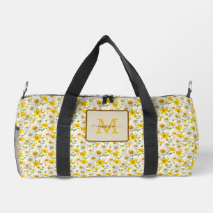 Sac De Sport Motif de fleurs sauvages jaunes Monogramme Nom