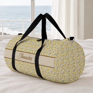 Sac De Sport Motif de fleurs sauvages jaunes Monogramme Nom