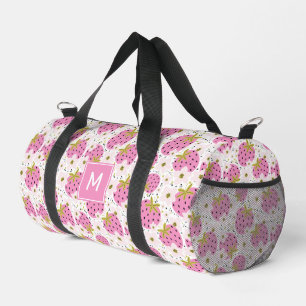 Sac De Sport Motif de fraises rose Monogramme personnalisé