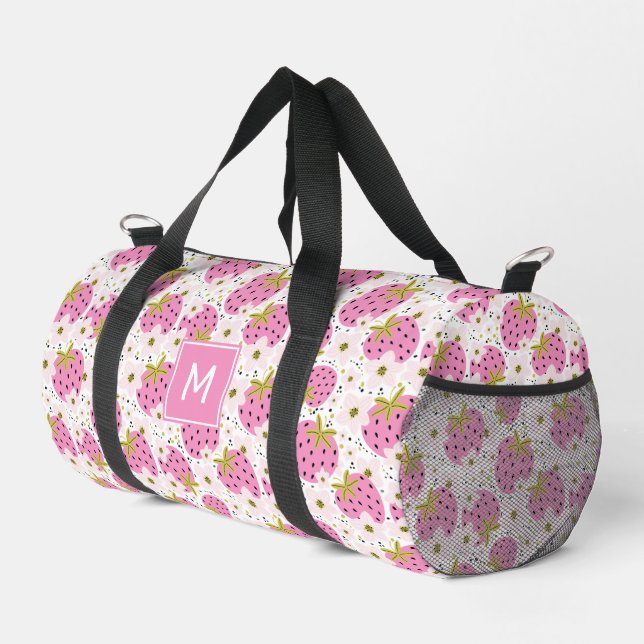 Sac De Sport Motif de fraises rose Monogramme personnalisé (Coin droit)