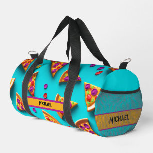 Sac De Sport Motif de pizza bleu avec nom drôle ou texte person