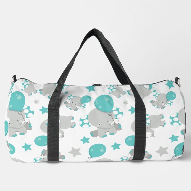 Sac De Sport Motif Des Eléphants, Eléphants Mignons - Gris Bleu (Recto)