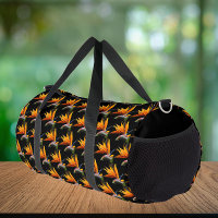 Motif Plante Orange Bird of Paradise sur Noir