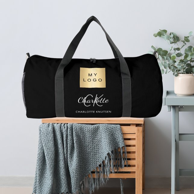 Sac De Sport Nom du logo de l'entreprise noire monogramme (Créateur téléchargé)