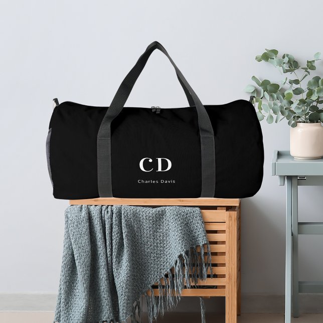 Sac De Sport Nom initial du monogramme noir blanc (Créateur téléchargé)
