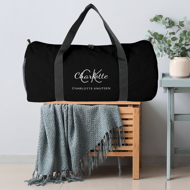 Sac De Sport Nom initial du monogramme noir blanc (Créateur téléchargé)