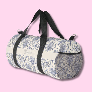 Sac De Sport Nom Motif Toile de Jouy Bleu Pays Français