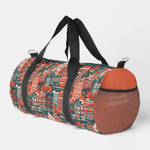 Sac De Sport Nom personnalisé Hollandais Maisons Motif