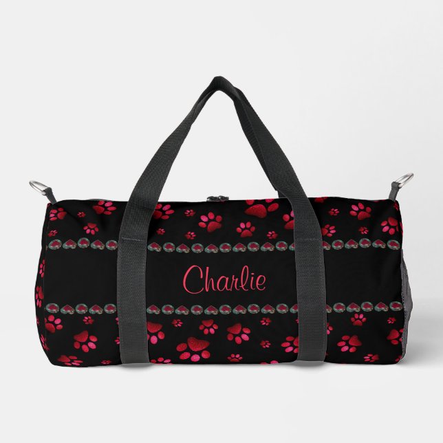 Sac De Sport Nom personnalisé, pattes de chien de parties scint (Recto)