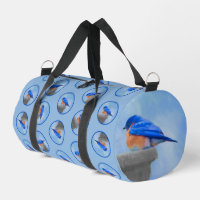 Oiseau bleu de l'Est sur Birdbath Art original