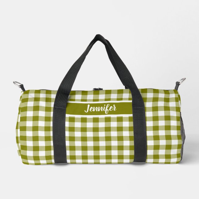 Sac De Sport Olive Green Plaid Gingham Personalized (Recto)