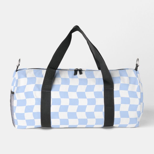 Sac De Sport Pastel Blue White Retro Checkerboard Pattern (Verso)