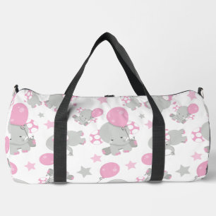 Sac De Sport Pattern of Elephants, Cute Elephants - Pink Gray