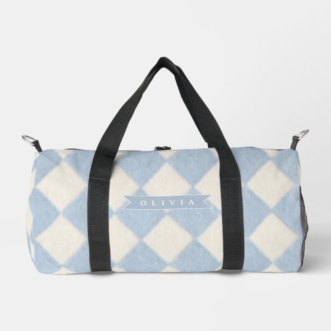 Sac De Sport Personalized Preppy Soft Blue Fuzzy Argyle Name (Recto)