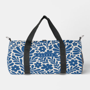 Sac De Sport Personnalisé Floral Folklorique Bleu Nordique Sur