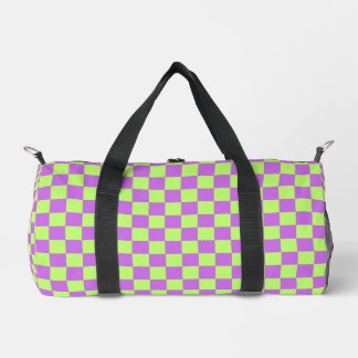 Sac De Sport Purple and lime checkered Print Cut Sew duffel bag