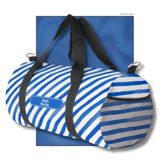 Sac De Sport Rayures bleues sur fond blanc et texte