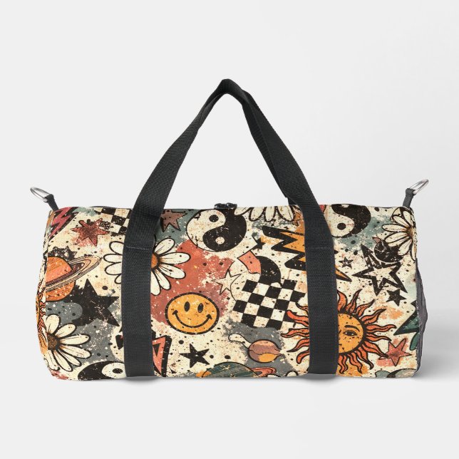 Sac De Sport Retro 90s Psychedelic Doodle Pattern with Yin Yang (Recto)