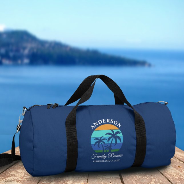 Sac De Sport Reunion Famille Summer Beach Palm Trees Bleu (Customize to change text size or text style.)