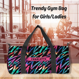 Sac De Sport Roses Néon Abstraites Bandes Grunge Sport Féminin