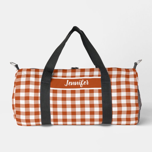 Sac De Sport Rust Red Plaid Gingham Personalized (Recto)