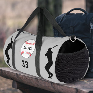 Sac De Sport Silhouette du joueur de baseball gris Nom Numéro