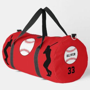 Sac De Sport Silhouette du joueur de baseball rouge Nom Numéro