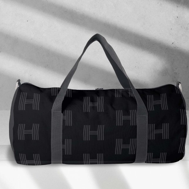 Sac De Sport Simple Noir, Personnalisé Monogramme Motif garçons (Black Monogram Pattern, Simple Black Large Duffel Bag)