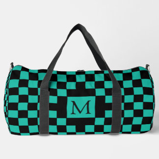 Sac De Sport Teal and Black Checkerboard Pattern Monogram