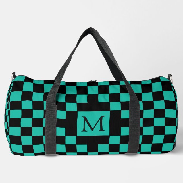 Sac De Sport Teal and Black Checkerboard Pattern Monogram (Recto)