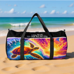 Sac De Sport Tortue de coucher de soleil vibrant Monogramme Per