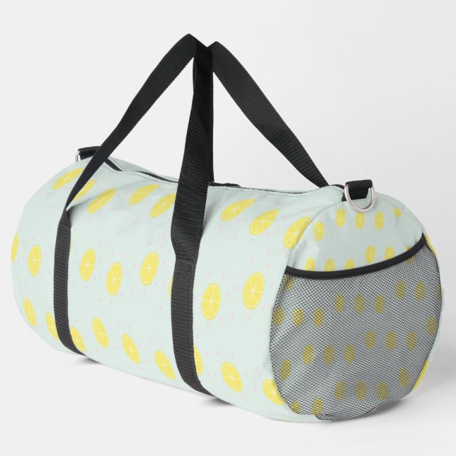 Sac De Sport Tranches de citron jaune sur bleu (Coin droit)