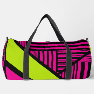 Sac De Sport Triangle rayures en vert citron, rose chaud et noi