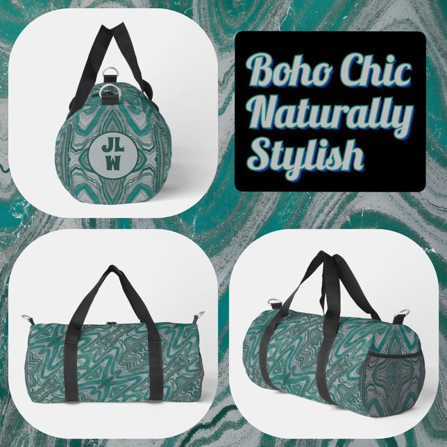 Sac De Sport Turquoise et gris Boho Chic Abstrait (Créateur téléchargé)