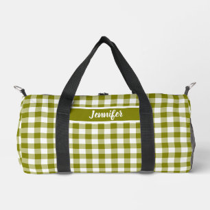 Sac De Sport Vert olive carreaux Gingham Personnalisé