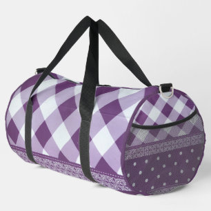 Sac De Sport Violet blanc À damiers Polka Dot Floral Damask Art