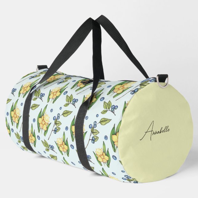 Sac De Sport Yellow Flowers and Blueberries Name  (Coin gauche)