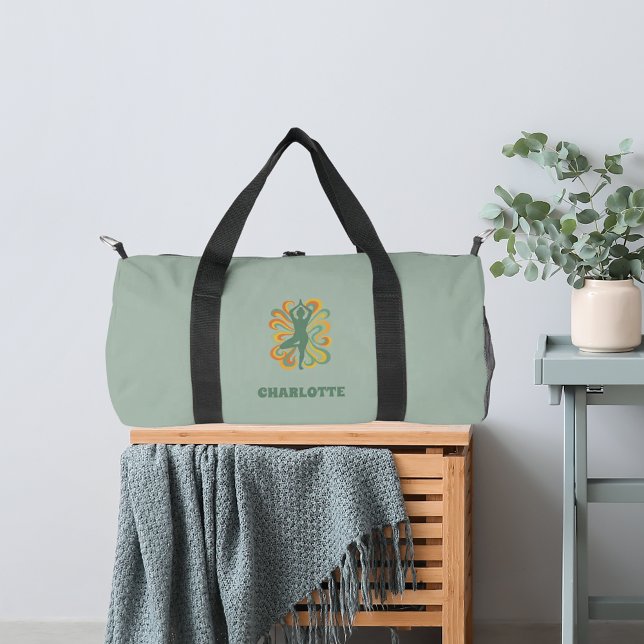 Sac De Sport Yoga pose swirls green orange name retro (Créateur téléchargé)