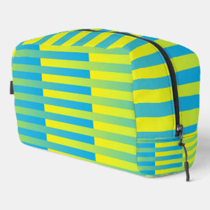 Sac de toilette à motif rayé bleu jaune vert