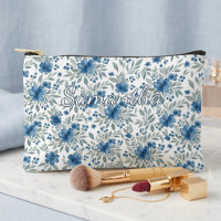 Sac de toilette floral bleu chic et vert sauge