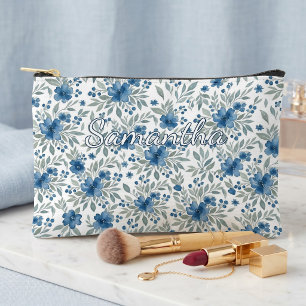 Sac de toilette floral bleu chic et vert sauge