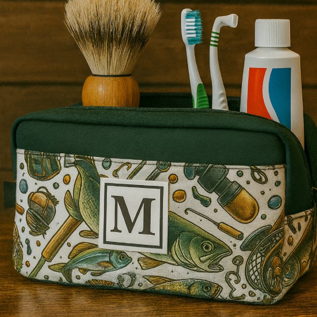 Sac de toilette Monogram Fishing Fishman Travel (Travel size toiletry bag for men with fishing print and monogram. Great gift idea )